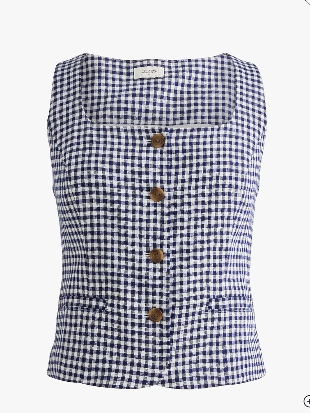 J. Crew Navy Gingham Button-Front Sleeveless Top/Vest  - 2